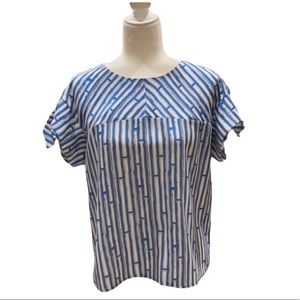 Joy Joy Blue & White Top w/Tie Sleeves Size Small